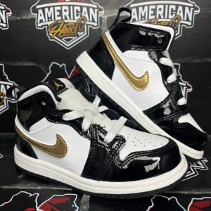 Jordan 1 Mid Patent Black Gold