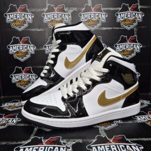 Jordan 1 Mid Patent Black Gold