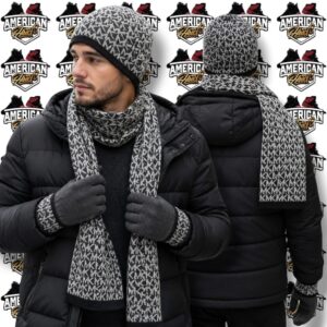 Set Michael Kors Guante Bufanda Gorro Lana Gris Negro